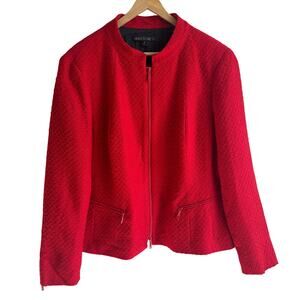 Lafayette 148 Textured Virgin Wool Red Blazer Jacket Full Zip 16